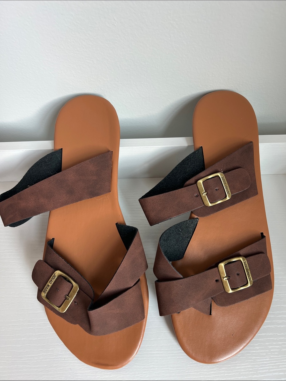 Brown Faux Suede Buckle Women's Sandals